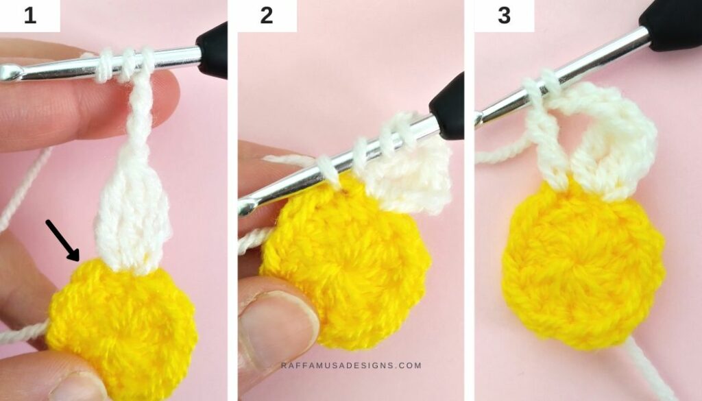 Crochet 3-Treble Cluster Stitch - Steps 1-2-3 - Raffamusa Designs