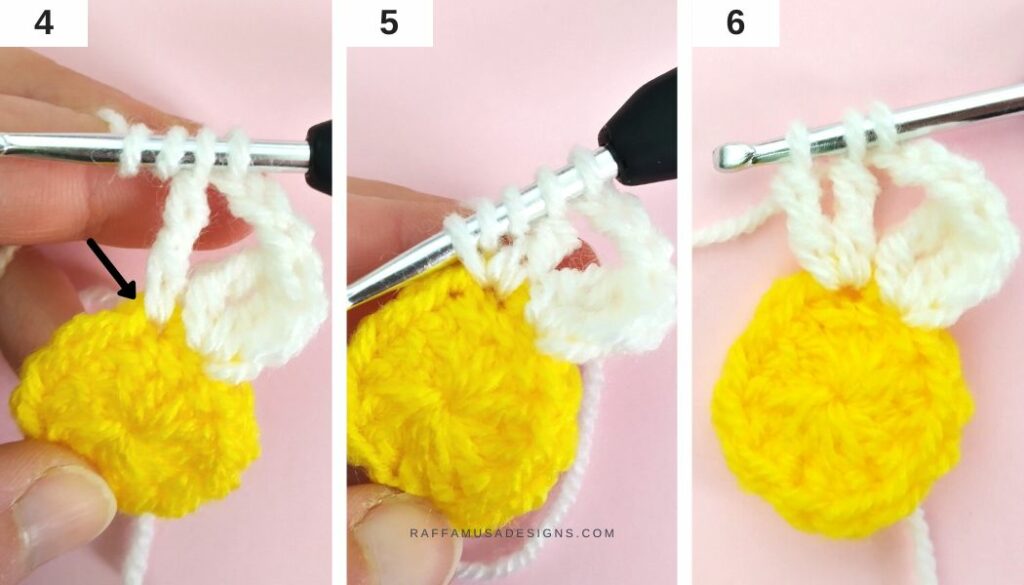 Crochet 3-Treble Cluster Stitch - Steps 4-5-6 - Raffamusa Designs