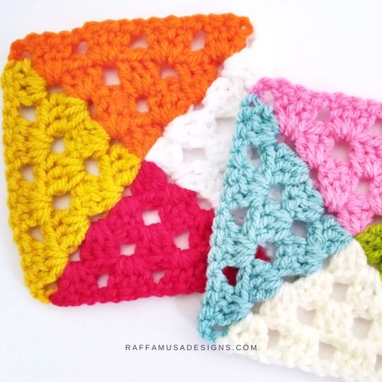 Crochet Four-Sections Granny Squares - Raffamusa Designs