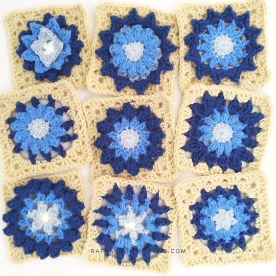 6"-Flower Squares - Free Crochet Afghan Block Patterns