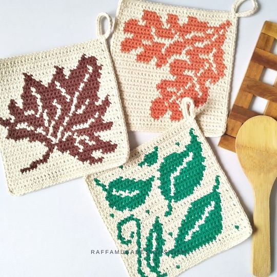 Tapestry Crochet Potholders - Autumn Leaves - Raffamusa Designs