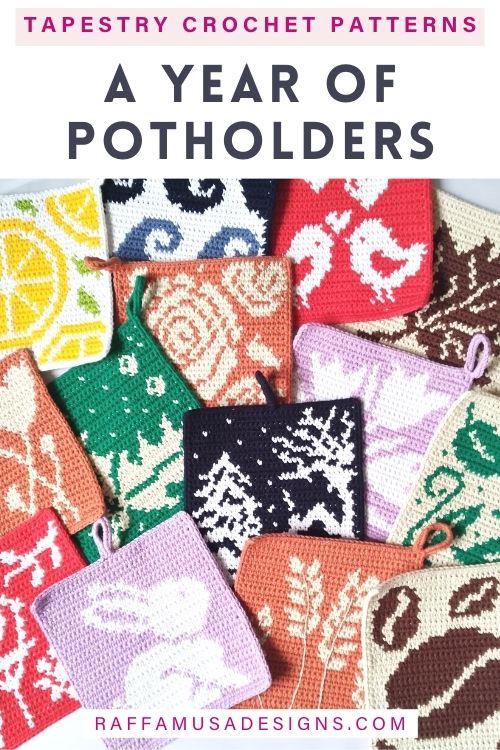 A Year of Tapestry Crochet Potholders - Free Patterns - Raffamusa Designs