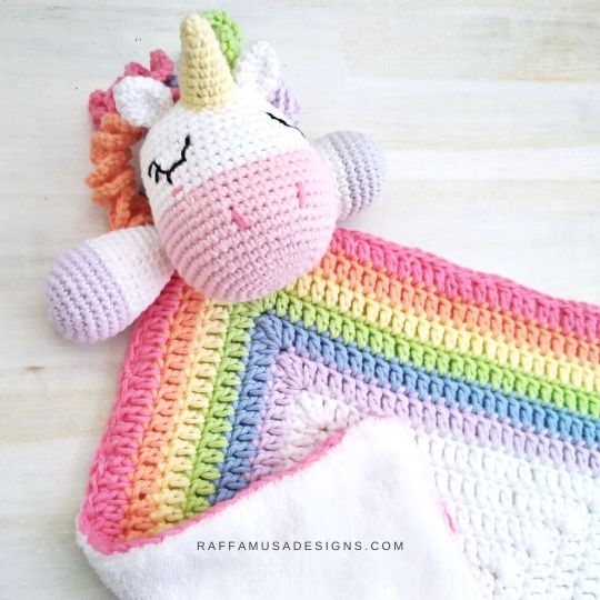Crochet Unicorn Comfort Blanket - Raffamusa Designs