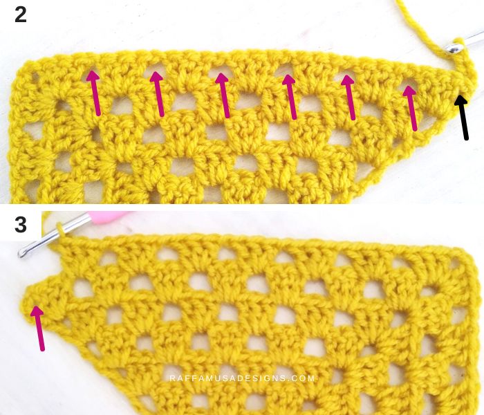 Crochet Arrow Point Granny Square Pattern - 2 and 3 - Raffamusa Designs