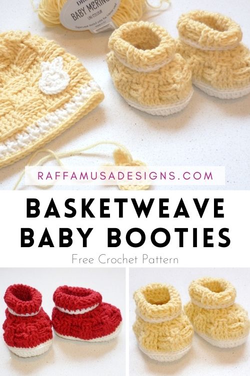 Basketweave Baby Booties - Free Crochet Pattern - Raffamusa Designs