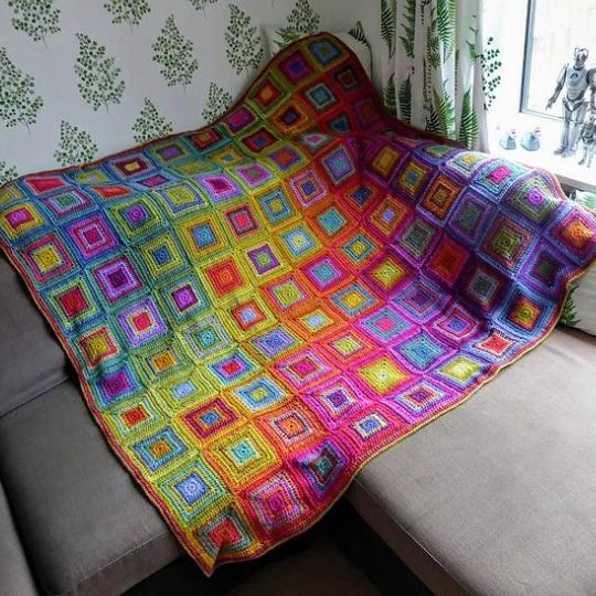 Boho Rainbow Squares Blanket - Kaz Insomnia Crochet