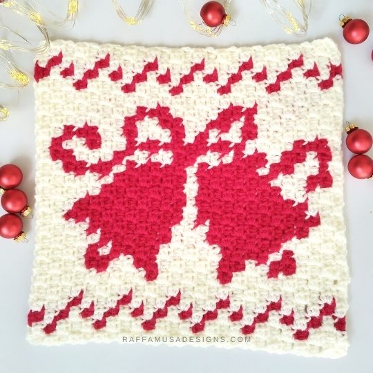 C2C Christmas Bells Afghan Block - Free Crochet Pattern - Raffamusa Designs