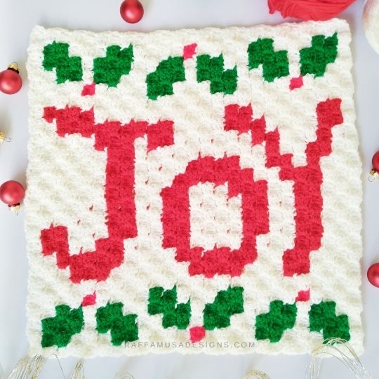 C2C Christmas JOY Afghan Block - Free Crochet Pattern - Raffamusa Designs