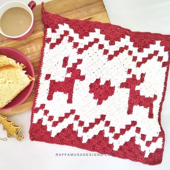 C2C Crochet Reindeer Dishcloth - Raffamusa Designs