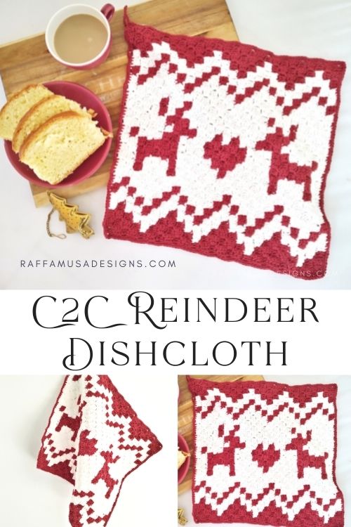 C2C Crochet Reindeer Dishcloth - Free Pattern - Raffamusa Designs