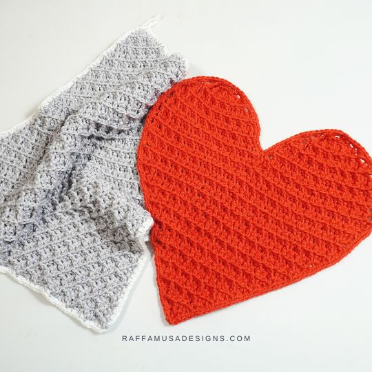 Crochet C2C Waffle Stitch and Heart Washcloths - Raffamusa Designs