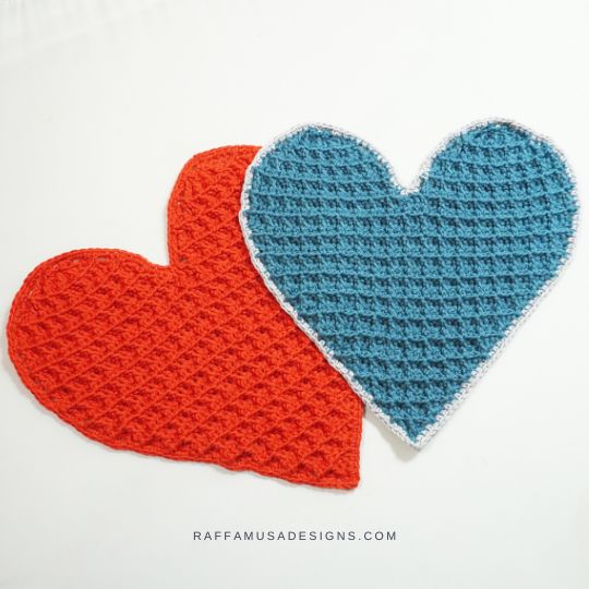 Crochet C2C Waffle Heart Dishcloths - Raffamusa Designs