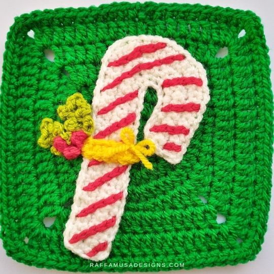 Candy Cane Applique and Granny Square - Crochet Pattern