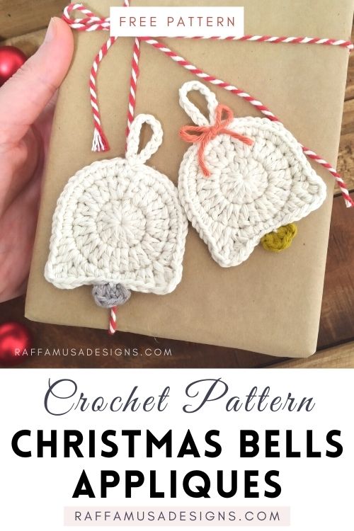 Crochet Christmas Bells Ornament Applique - Free Crochet Pattern - Raffamusa Designs