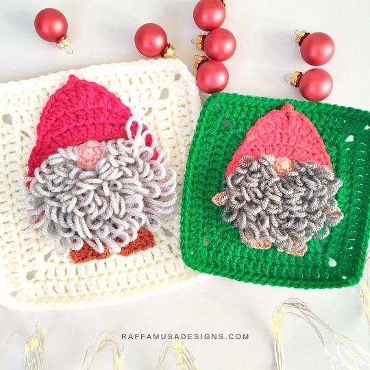 Christmas Gnome Granny Square - Free Crochet Pattern - Raffamusa Designs