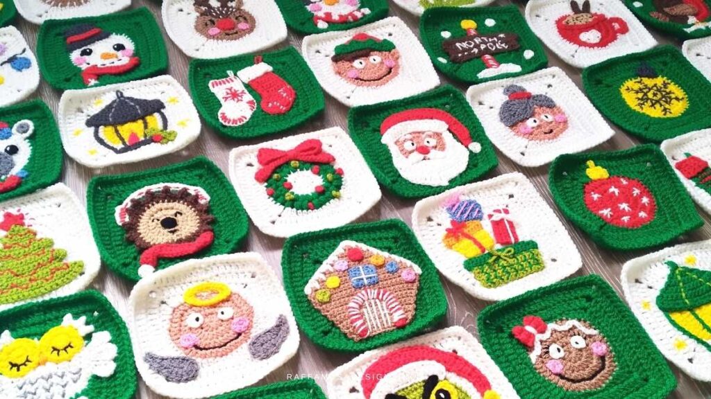 Christmas Granny Squares Blanket - Crochet Patterns - Raffamusa Designs