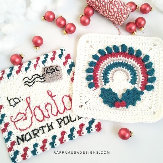 Letter to Santa and Christmas Rainbow Crochet Squares - Raffamusa Designs - Free Patterns