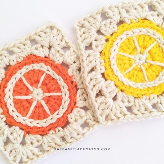 Citrus Fruits Granny Square - Free Crochet Pattern - Raffamusa Designs