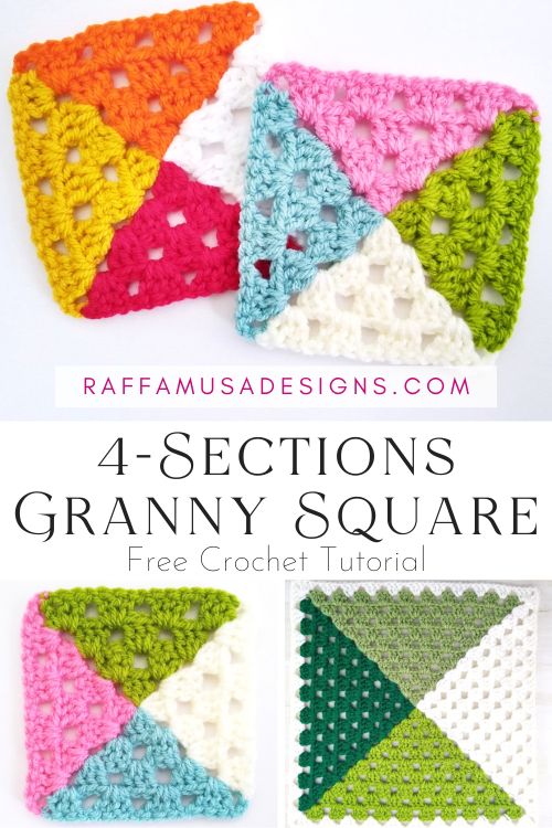 Crochet 4-Sections Granny Square - Free Pattern - Raffamusa Designs