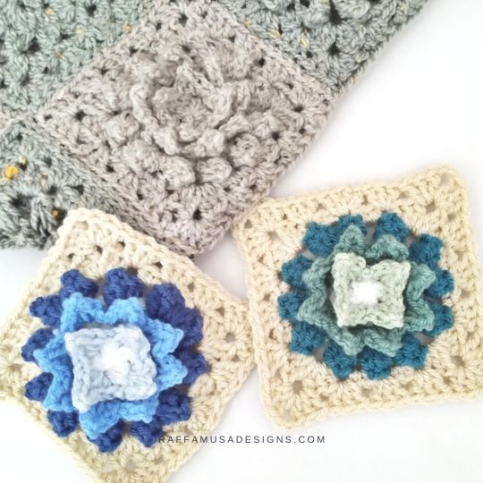 Crochet Artichoke Flower Granny Square - Free Pattern - Raffamusa Designs