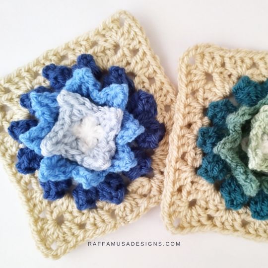 Crochet Artichoke Flower Granny Square - Free Pattern - Raffamusa Designs