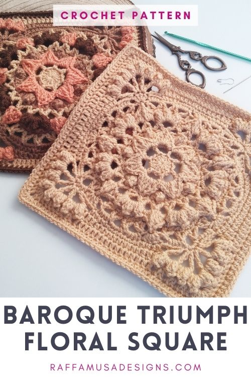 Crochet Pattern Baroque Triumph Floral Square - Raffamusa Designs