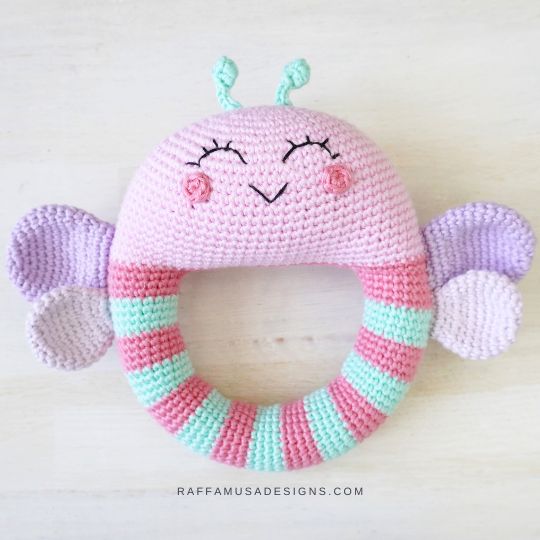 Butterfly Baby Rattle - Free Crochet Pattern - Raffamusa Designs