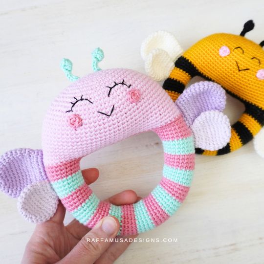 Crochet Butterfly Baby Rattle - Free Pattern - Raffamusa Designs