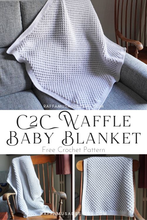 Crochet corner-to-corner (C2C) Waffle Baby Blanket - Free Pattern - Raffamusa Designs