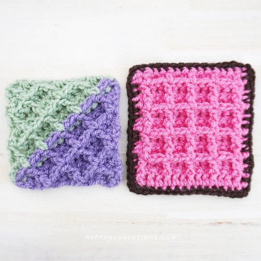Crochet Waffle Stitch - Corner to corner (C2C) vs regular - Raffamusa Designs