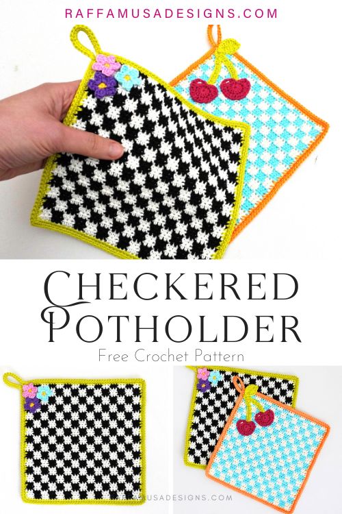 Crochet Checkered Potholder - Free Pattern - Raffamusa Designs