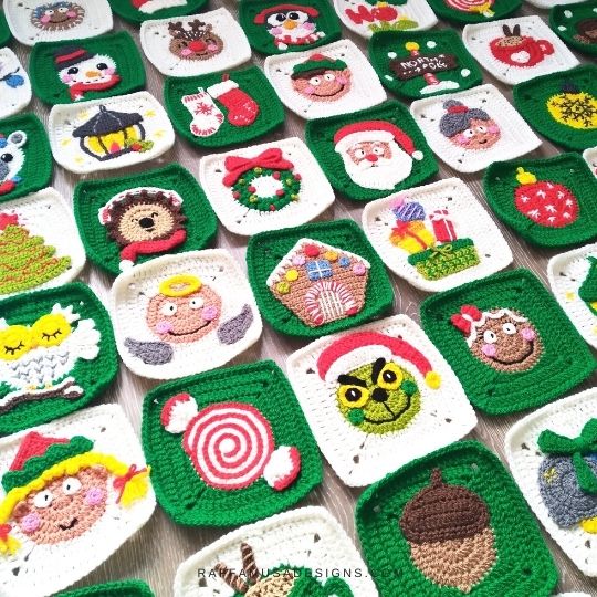 Christmas Granny Squares - Crochet Patterns - Raffamusa Designs