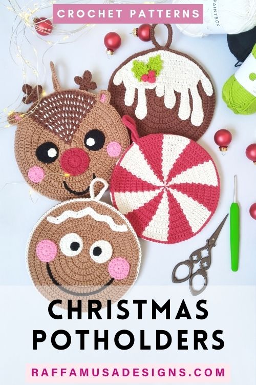Round Christmas Potholders - Free Crochet Patterns - Raffamusa Designs
