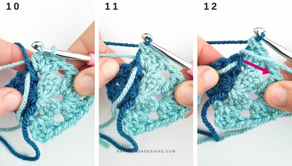 How to Change Yarn Color on the wrong side of a half-and-half granny square - Raffamusa Designs