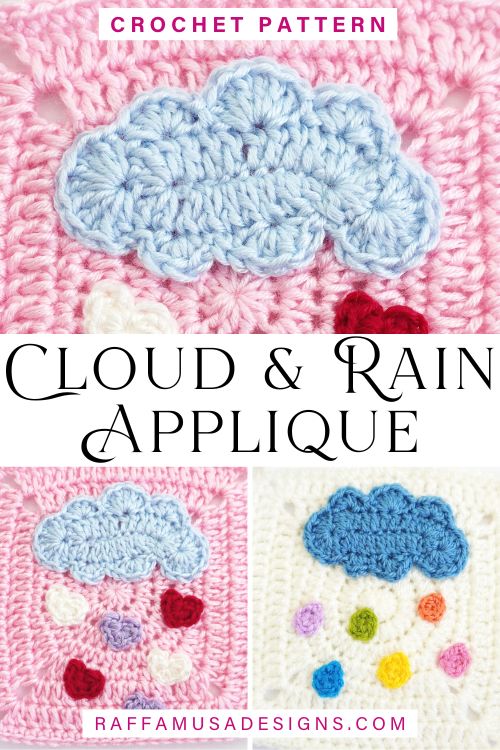 Crochet Cloud and Rain Applique - Free Pattern - Raffamusa Designs