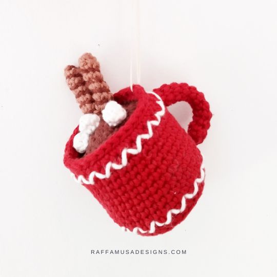 Coffee Mug Christmas Ornament - Free Crochet Pattern - Raffamusa Designs