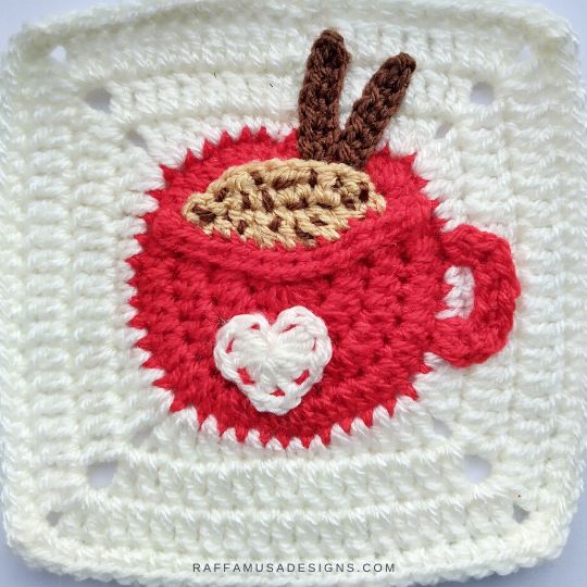 Crochet Coffee Cup Granny Square - Raffamusa Designs