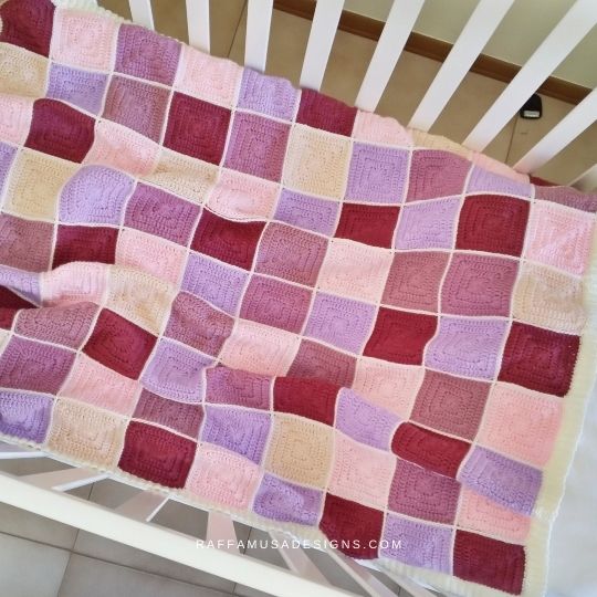 Crochet Solid Granny Square Baby Blanket for Crib - Raffamusa Designs