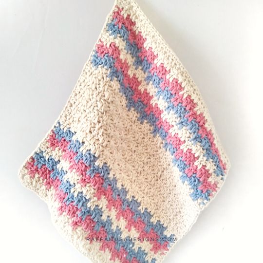 Crochet Leaping Stripes and Blocks Stitch Washcloth - Raffamusa Designs