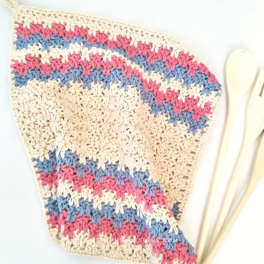 Crochet Cotton Candy Dishcloth - Leaping Stripes and Blocks Stitch - Raffamusa Designs
