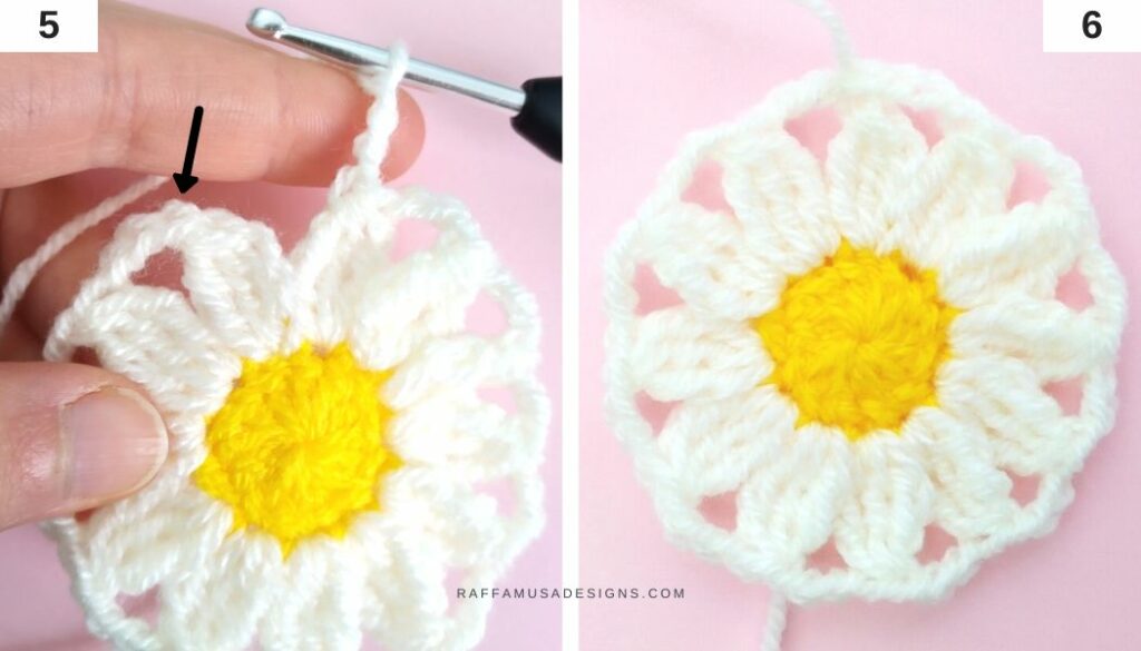 Crochet Daisy Granny Square - Tutorial 5-6 - Raffamusa Designs