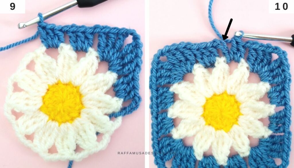 Crochet Daisy Granny Square - Tutorial 9-10 - Raffamusa Designs