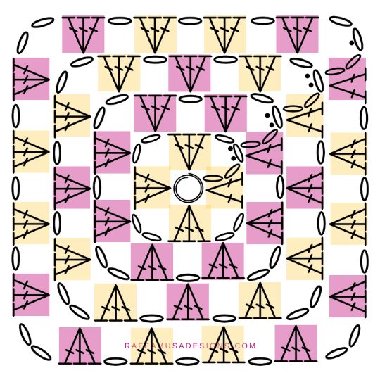 Crochet Diamond Granny Square Chart Diagram - Raffamusa Designs