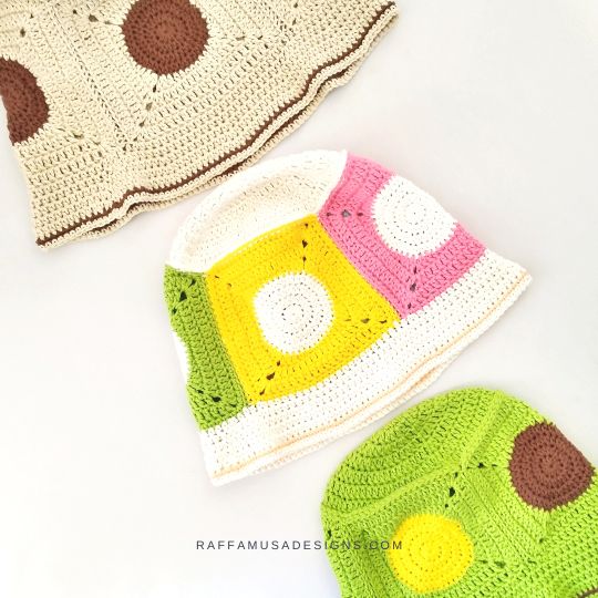 Crochet Simple Circle Granny Square Bucket Hat - Raffamusa Designs