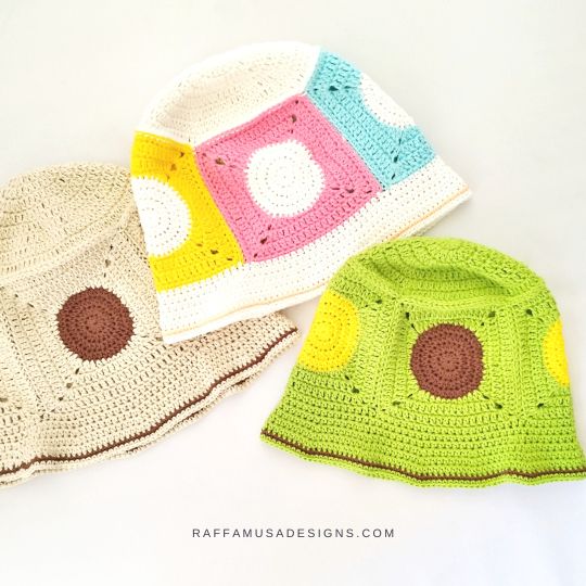 Crochet Simple Circle Granny Square Bucket Hat - Raffamusa Designs
