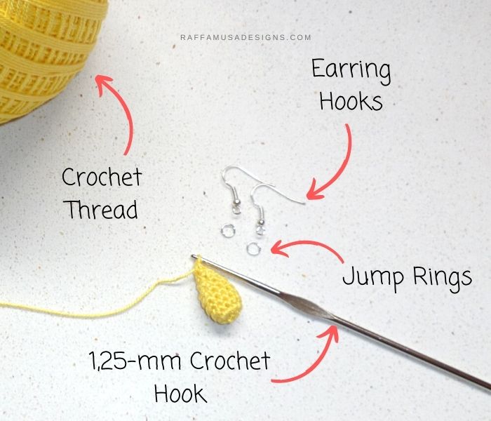 All the Materials to crochet your Drops Earrings - Raffamusa Designs