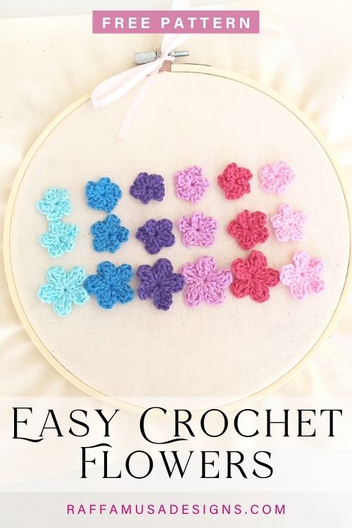 How to Crochet an Easy Flower Applique in 3 sizes - Free Crochet Pattern - Raffamusa Designs