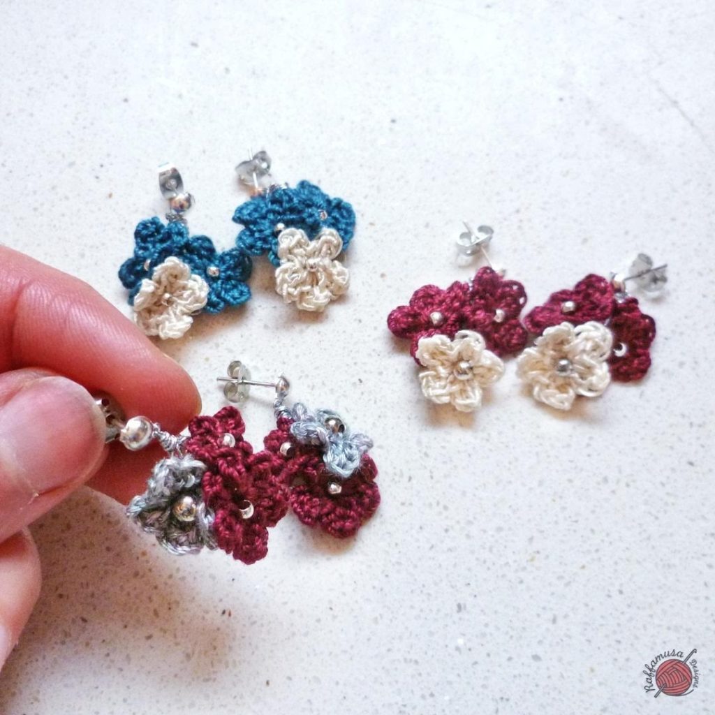 Crochet Flower Pendant Earrings
