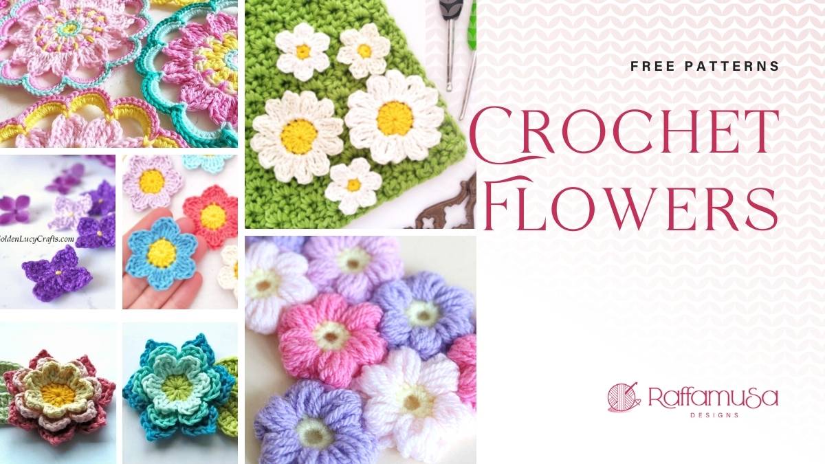 Free Crochet Flower Patterns - Round-Up - Raffamusa Designs