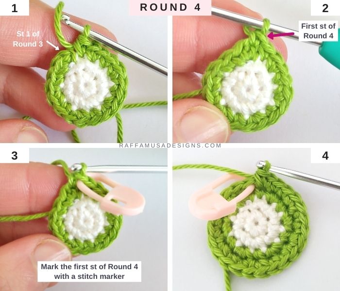 How to Crochet a Kiwi Fruit Slice Keychain - Round 4 - Raffamusa Designs